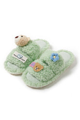 New Fashion Spring Outfit Cute Bear Flower Slip-on Fuzzy Slippers